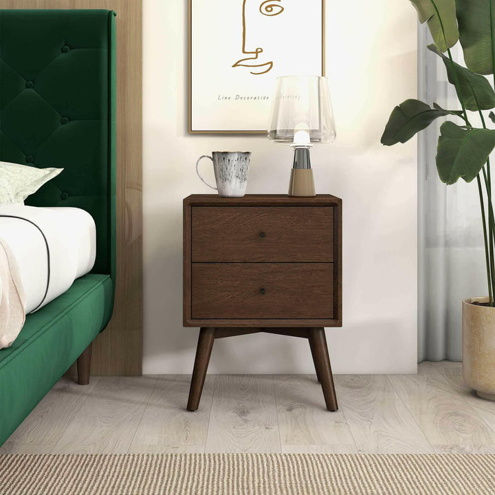 Alexa Mid Century Modern Style Night Stand 2-Drawer.