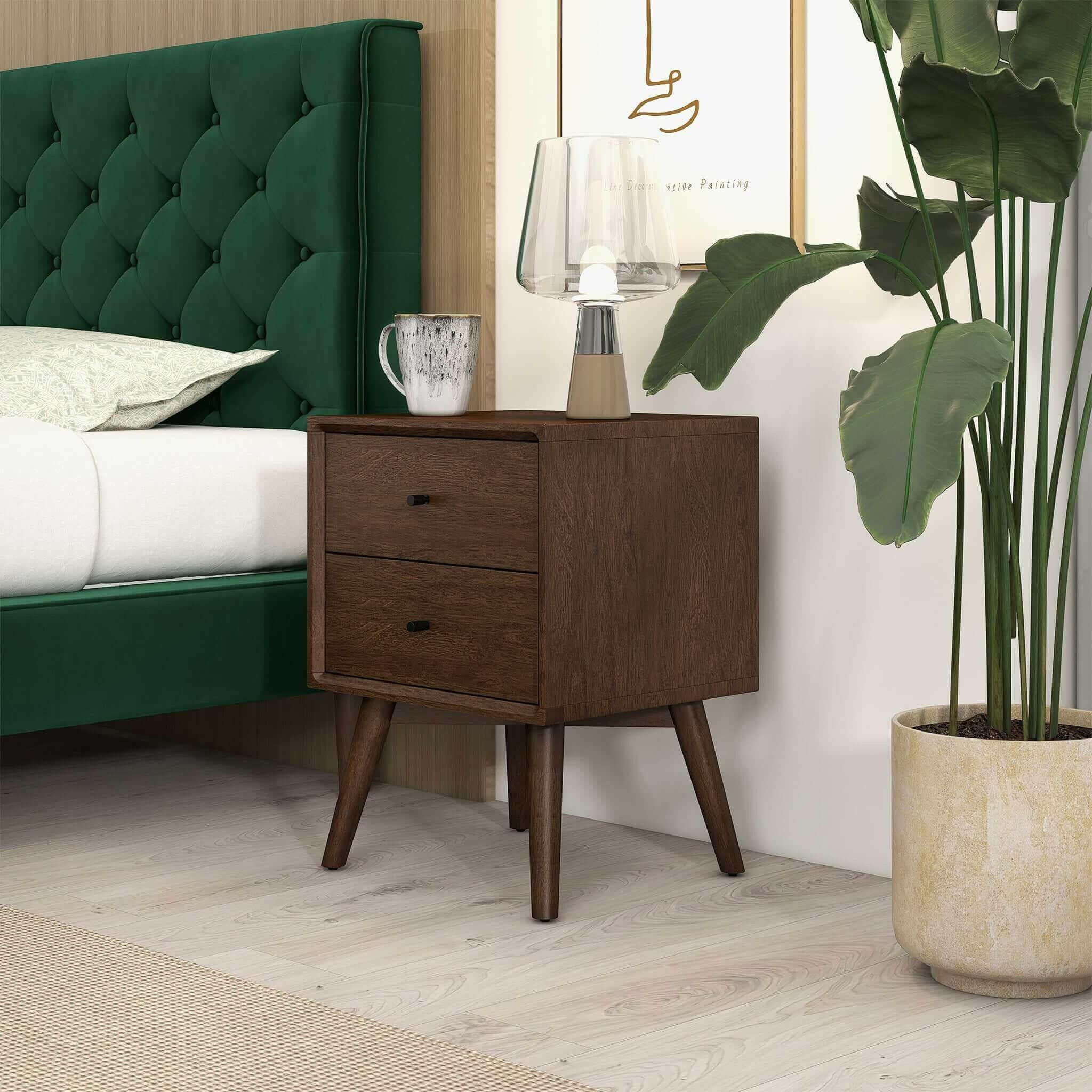 Alexa Mid Century Modern Style Night Stand 2-Drawer.