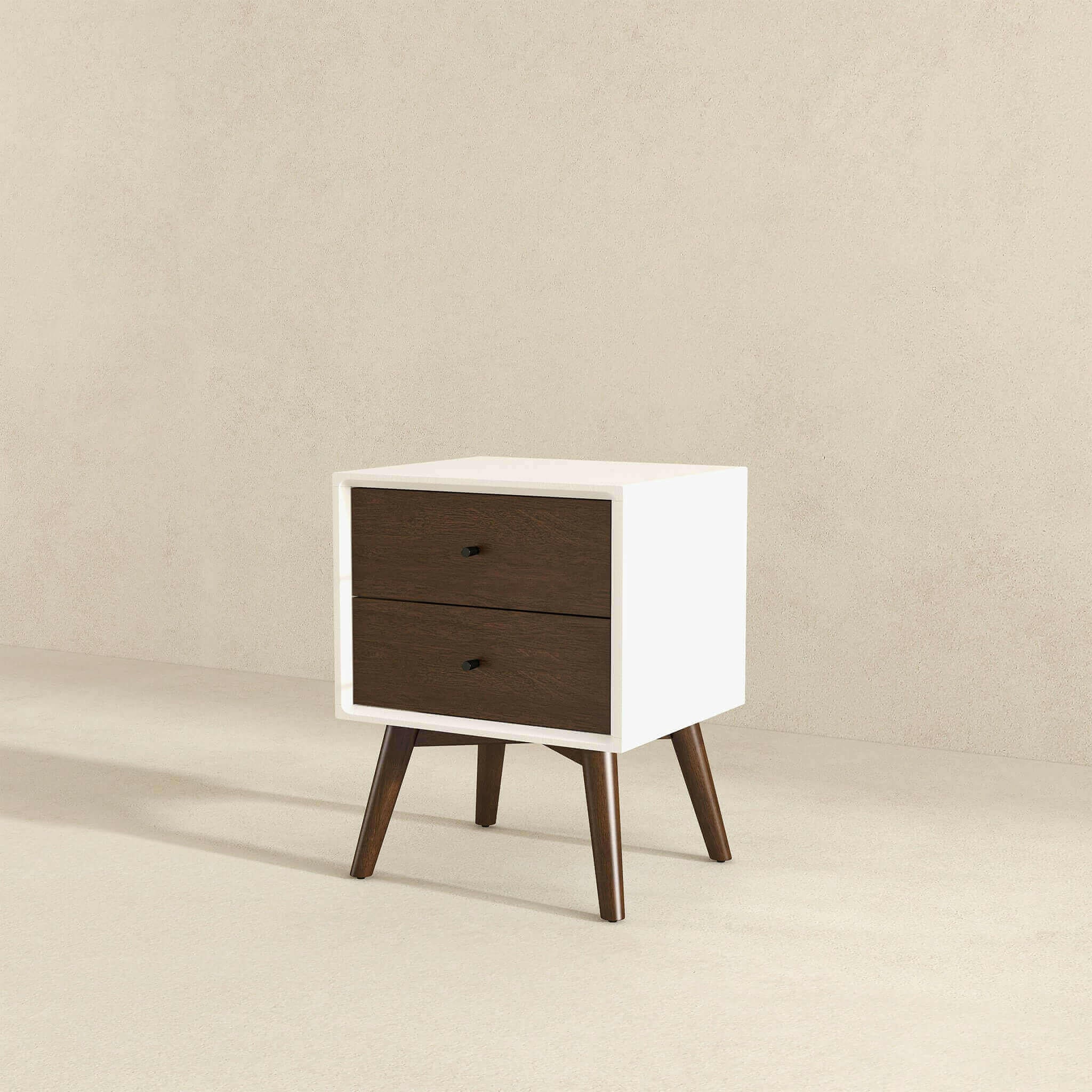 Caroline Mid Century Modern Style White Night Stand 2-Drawer.