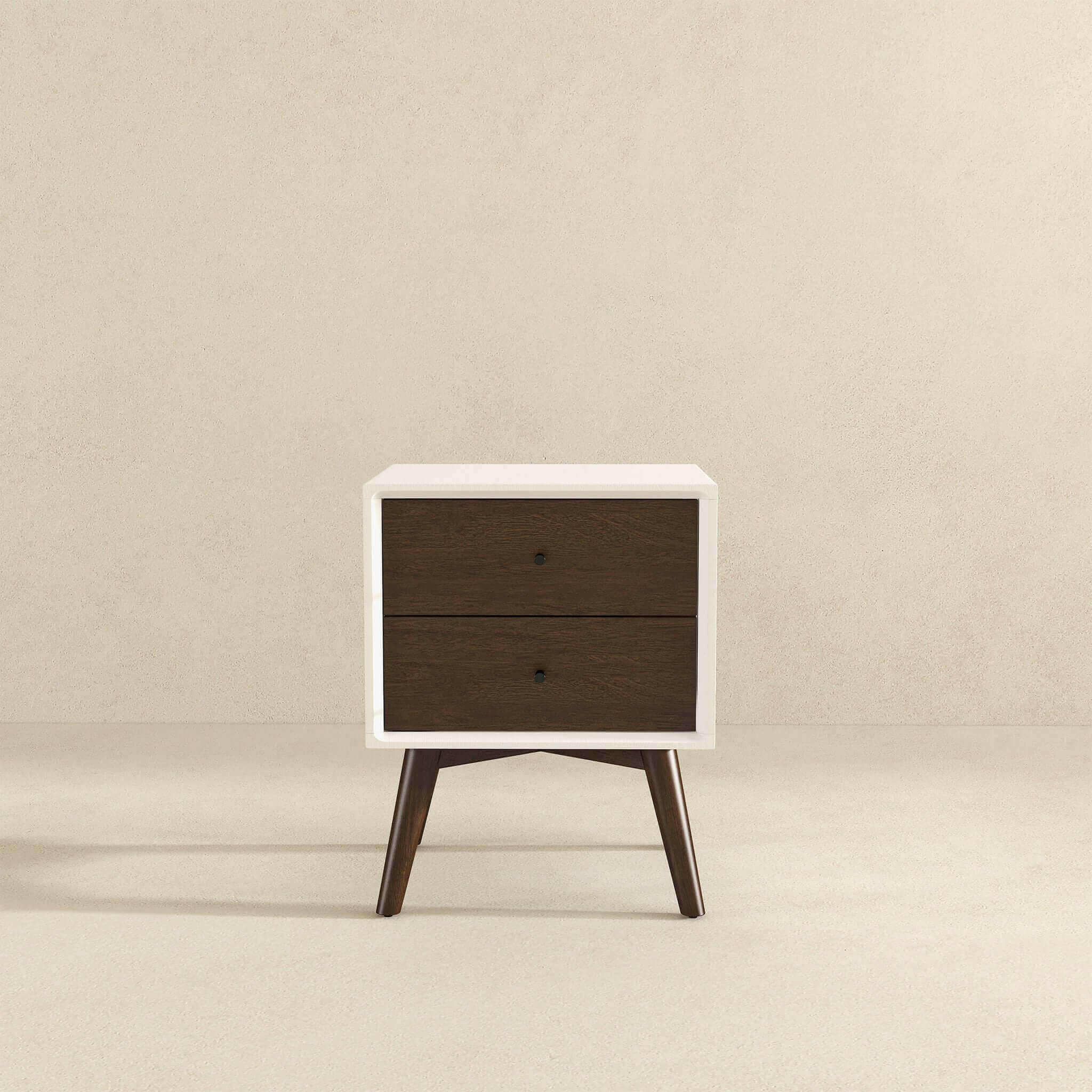 Caroline Mid Century Modern Style White Night Stand 2-Drawer.