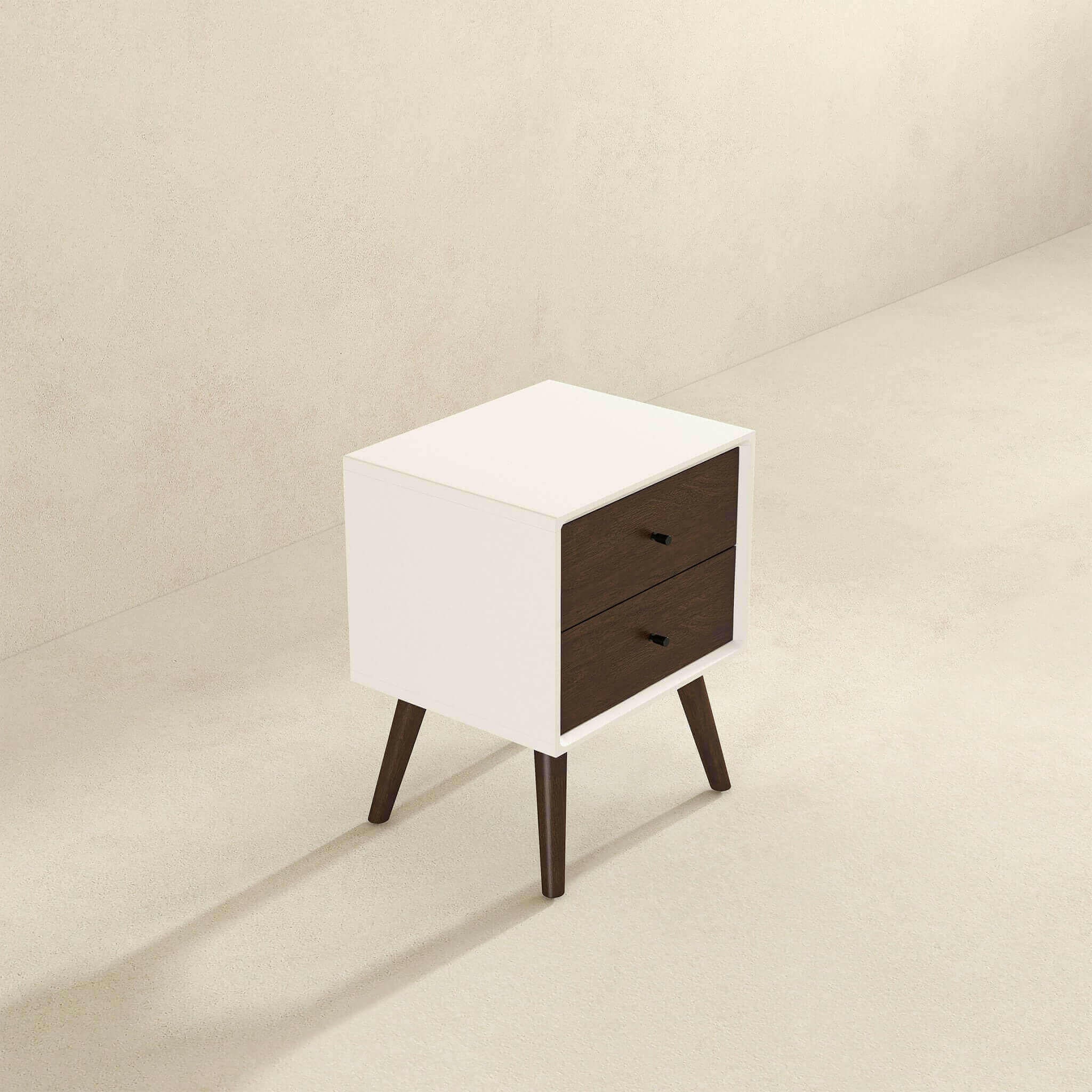 Caroline Mid Century Modern Style White Night Stand 2-Drawer.