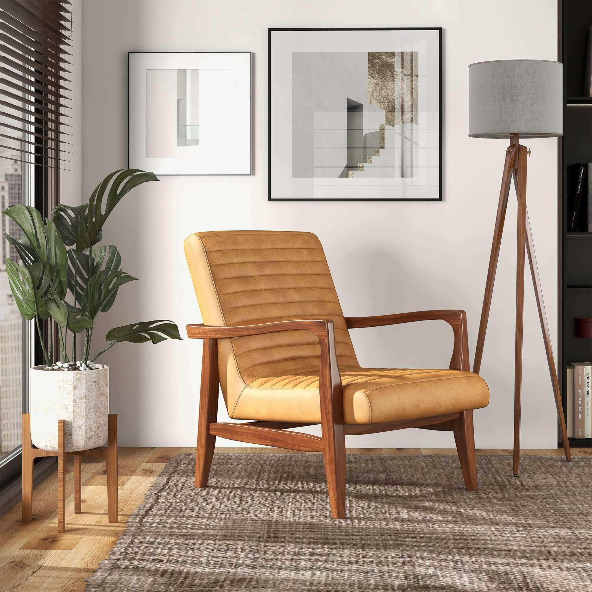 Micah Genuine Tan Leather Accent Chair.