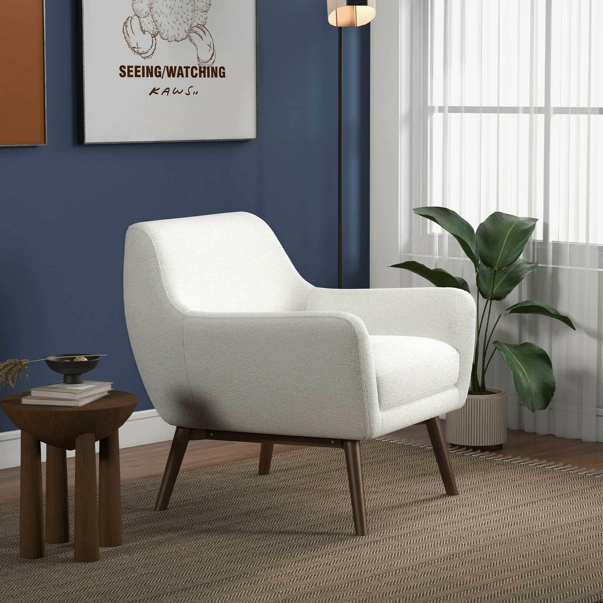 Panom White Boucle Lounge Chair.