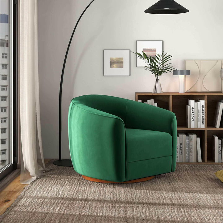 Elise Mid Century Modern Dark Green Velvet Swivel Chair.