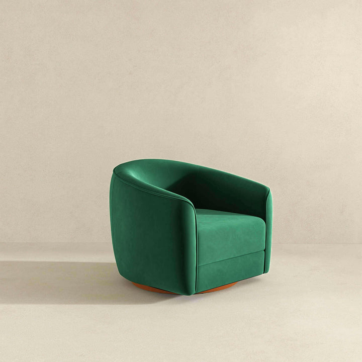 Elise Mid Century Modern Dark Green Velvet Swivel Chair.