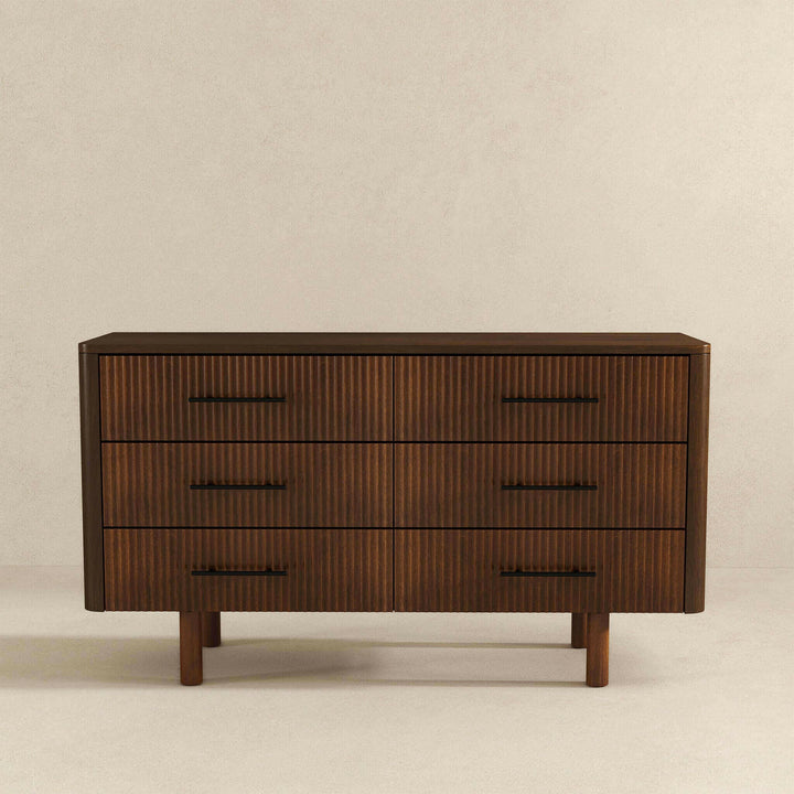 Logan Mid Century Modern Walnut Dresser With 6 Drawers.