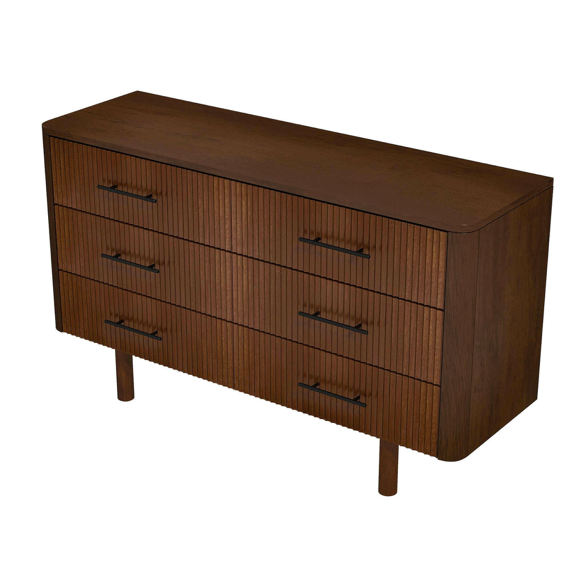 Logan Mid Century Modern Walnut Dresser With 6 Drawers.