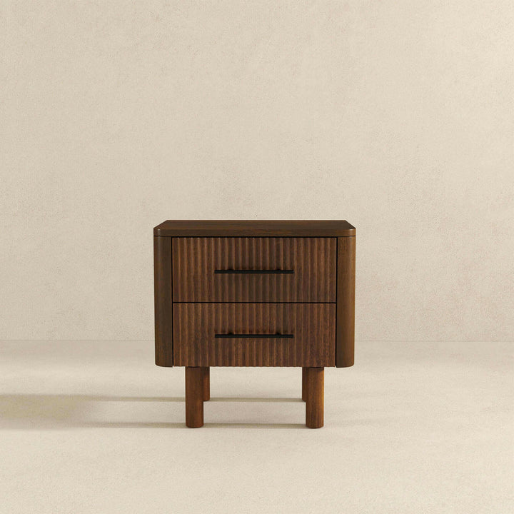 Logan Mid Century Modern Walnut Nightstand Bed Side Tables With 2 Drawers.