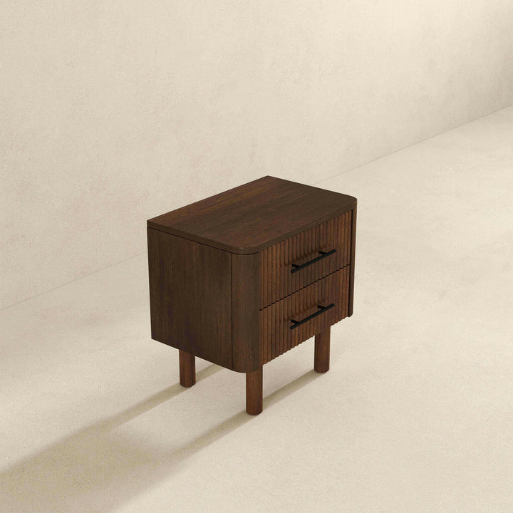 Logan Mid Century Modern Walnut Nightstand Bed Side Tables With 2 Drawers.