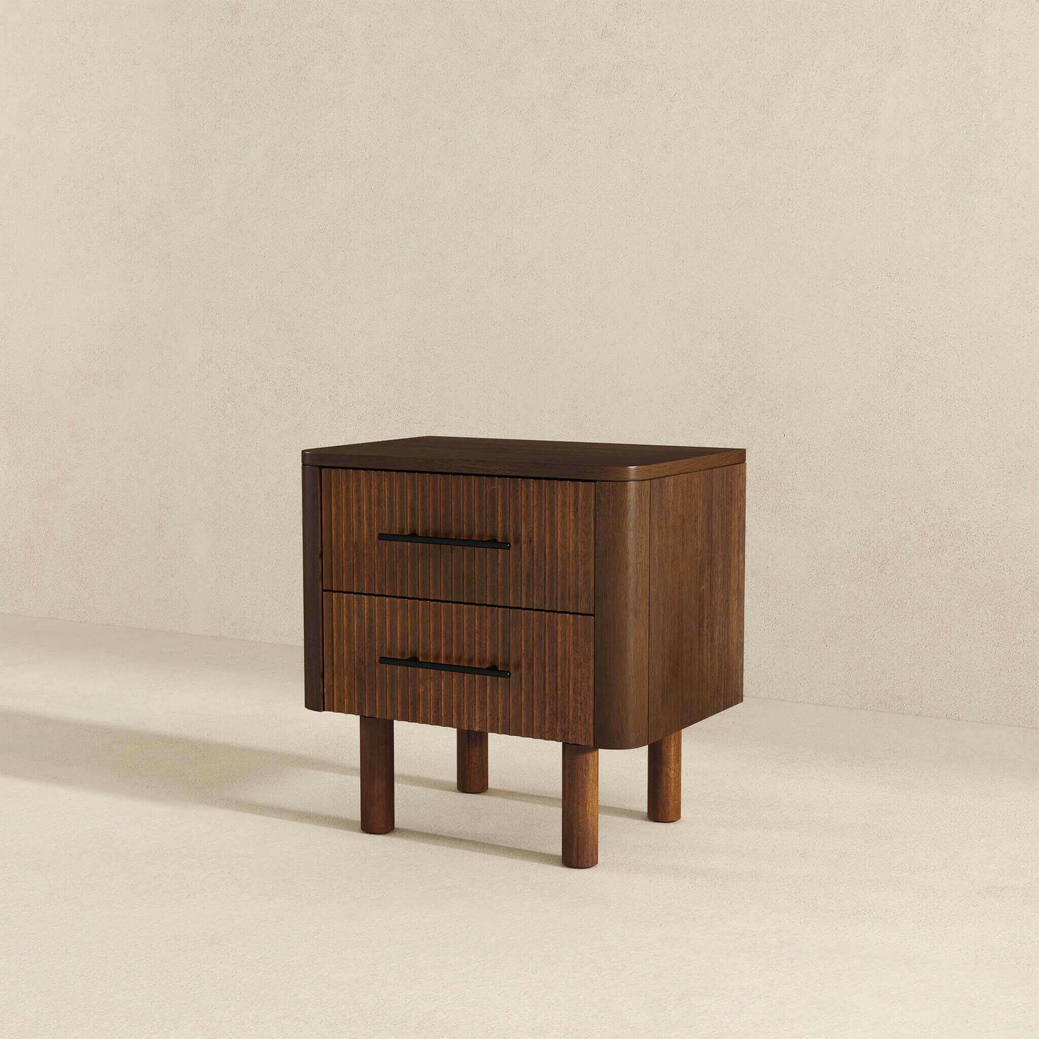 Logan Mid Century Modern Walnut Nightstand Bed Side Tables With 2 Drawers.