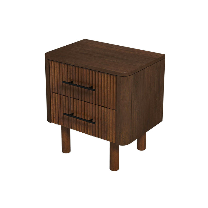 Logan Mid Century Modern Walnut Nightstand Bed Side Tables With 2 Drawers.