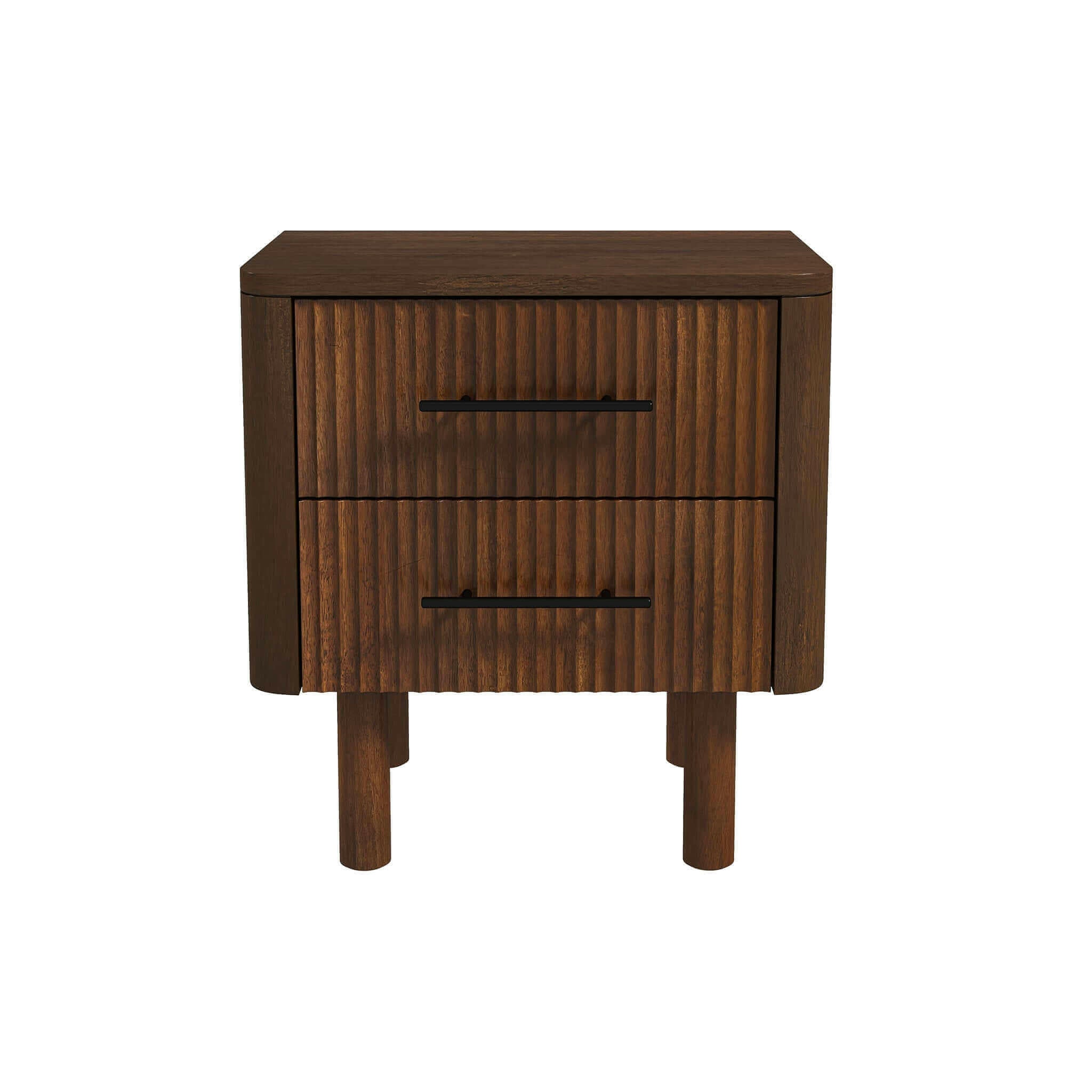 Logan Mid Century Modern Walnut Nightstand Bed Side Tables With 2 Drawers.