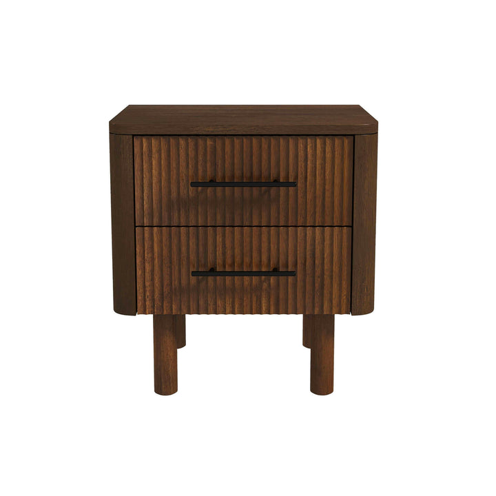 Logan Mid Century Modern Walnut Nightstand Bed Side Tables With 2 Drawers.