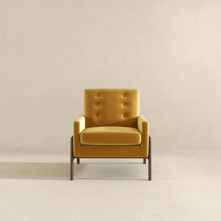 Cole Solid Wood Dark Yellow Velvet Lounge Chair.