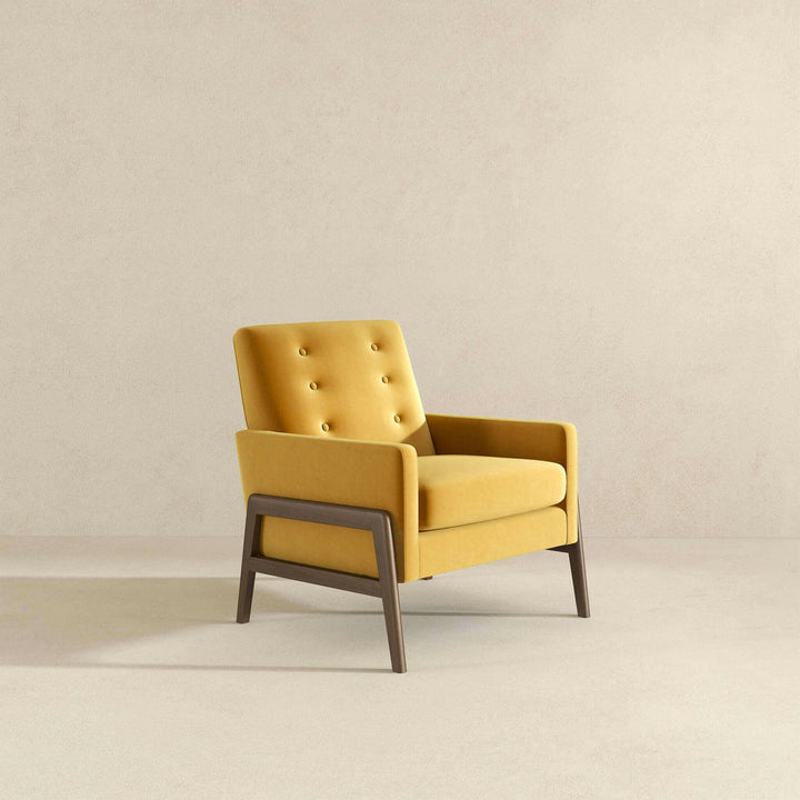 Cole Solid Wood Dark Yellow Velvet Lounge Chair.