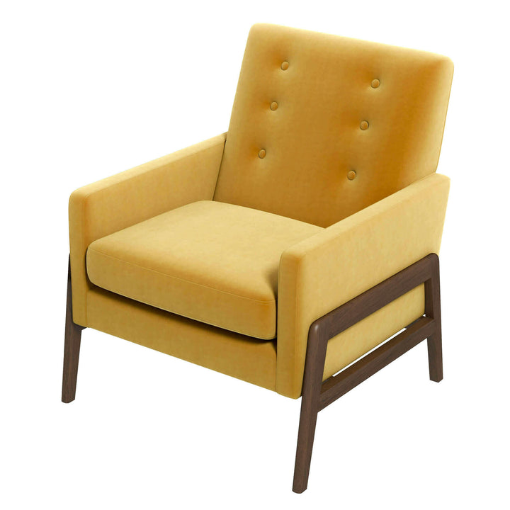 Cole Solid Wood Dark Yellow Velvet Lounge Chair.