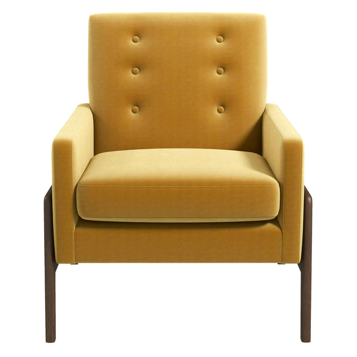 Cole Solid Wood Dark Yellow Velvet Lounge Chair.