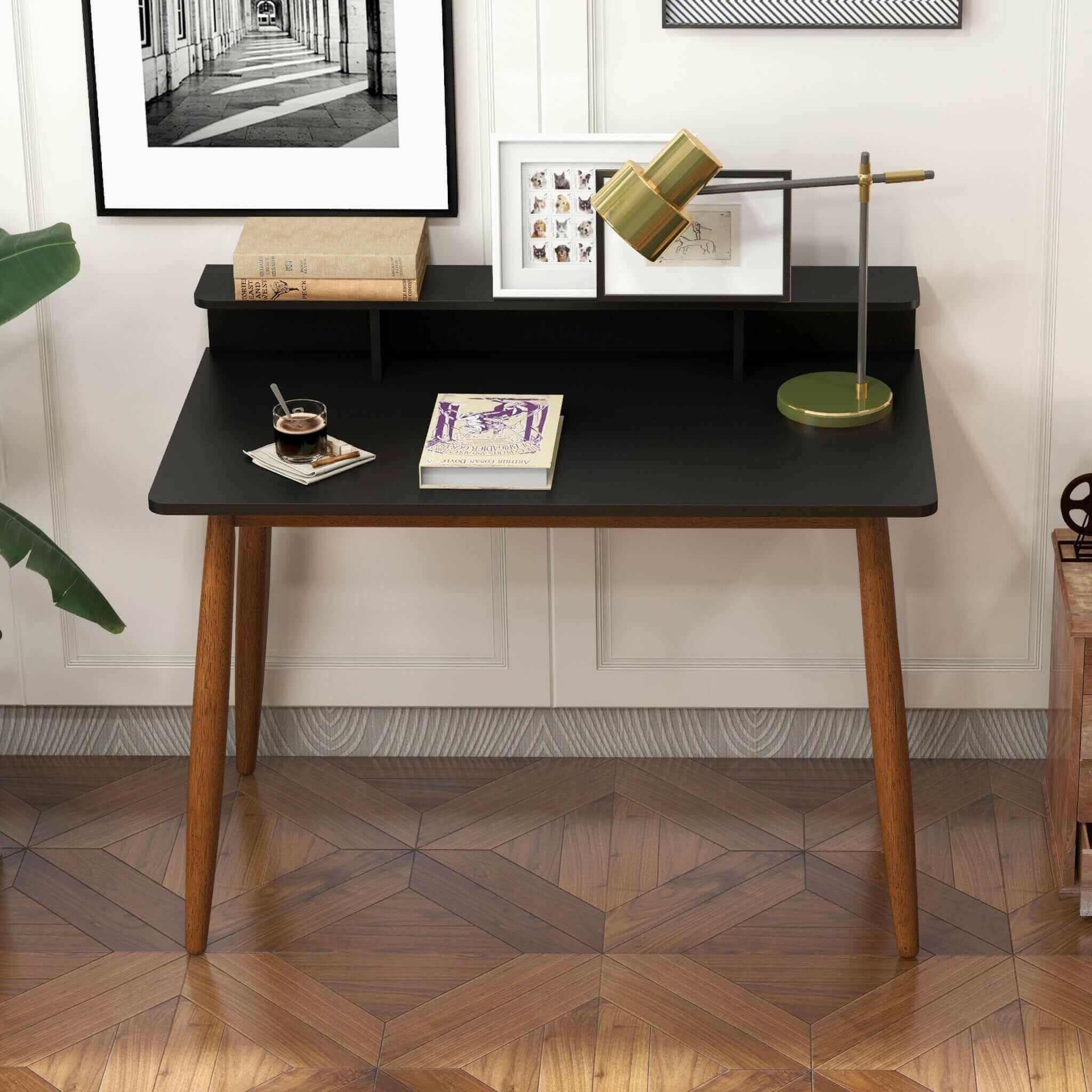 Hayley Rectangular Solid Wood Desk In Black.