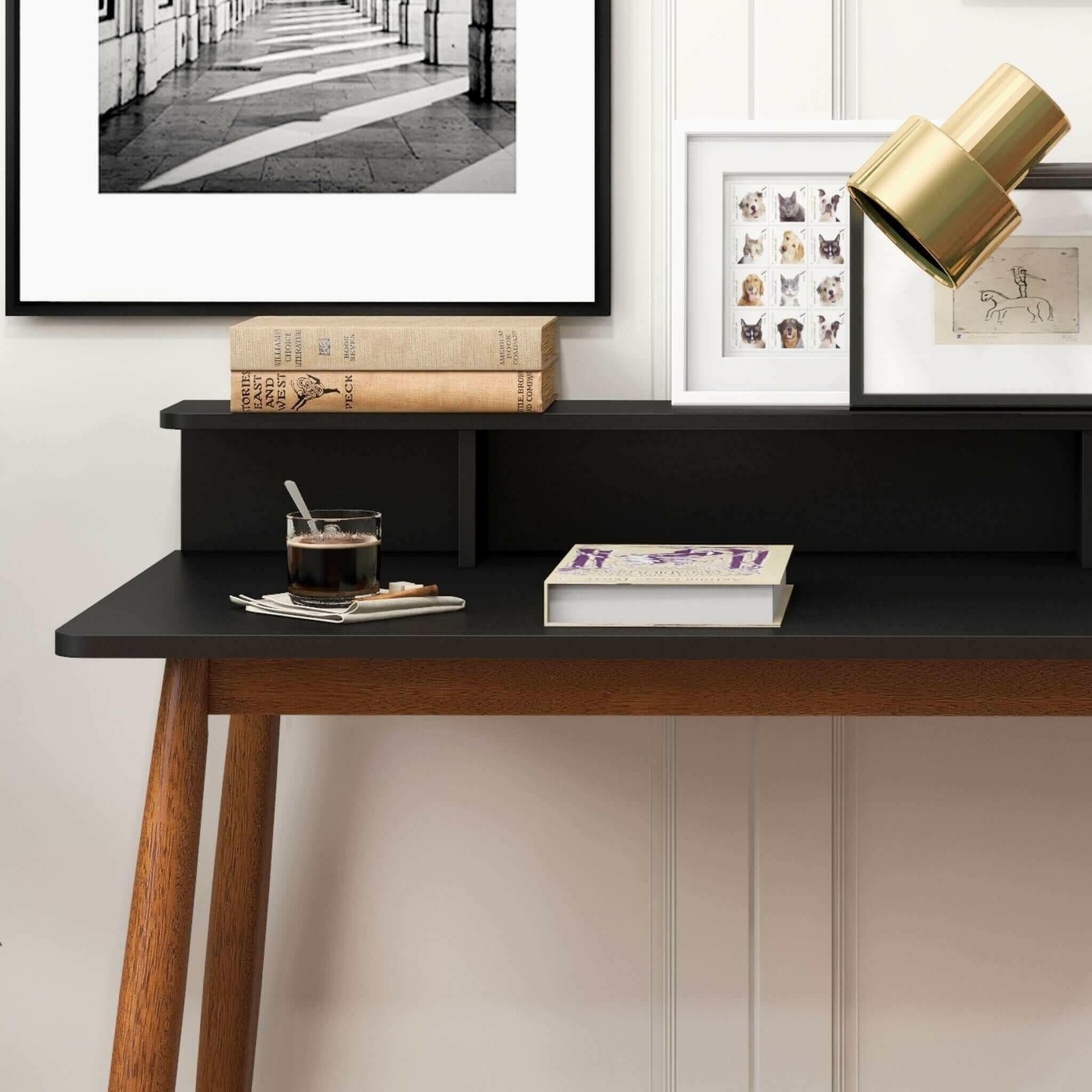 Hayley Rectangular Solid Wood Desk In Black.