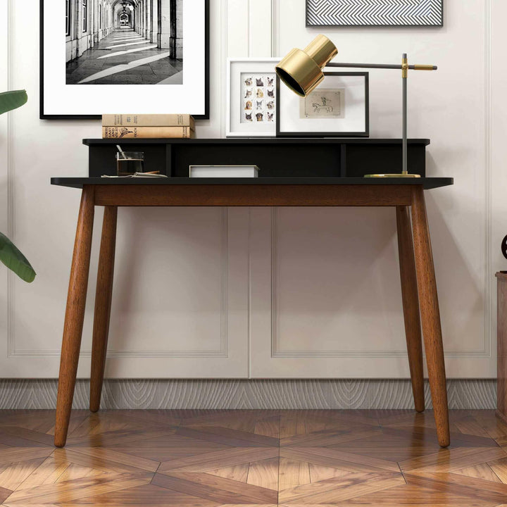 Hayley Rectangular Solid Wood Desk In Black.