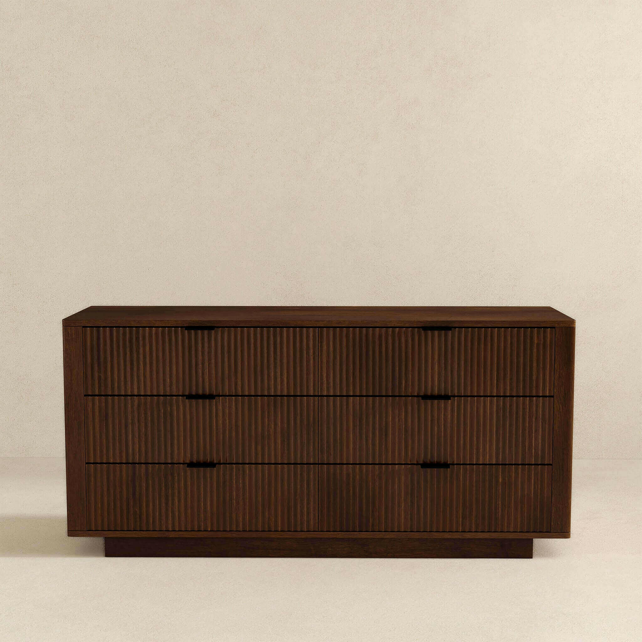 Lola Mid Century Modern Walnut Dresser With 6 Drawers.