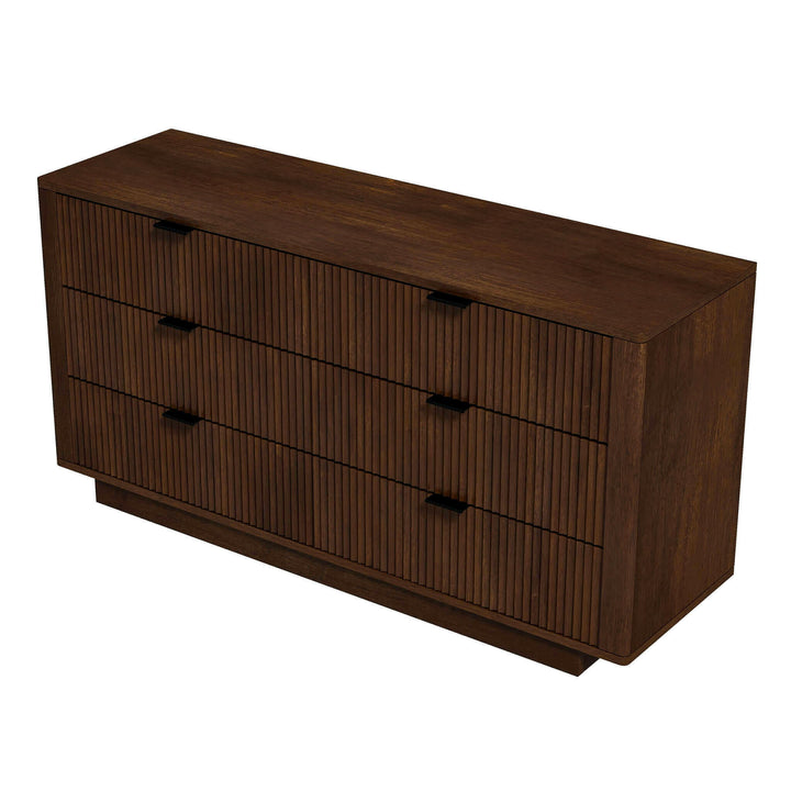 Lola Mid Century Modern Walnut Dresser With 6 Drawers.