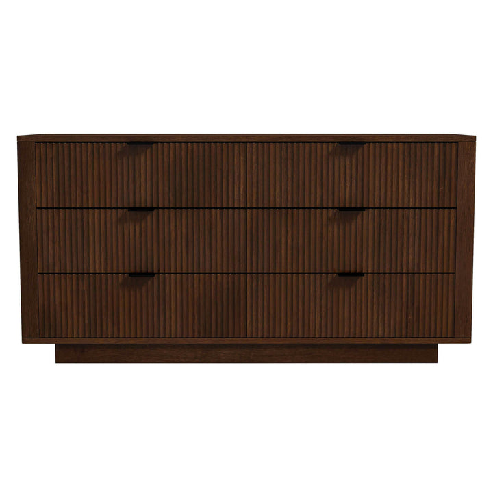 Lola Mid Century Modern Walnut Dresser With 6 Drawers.