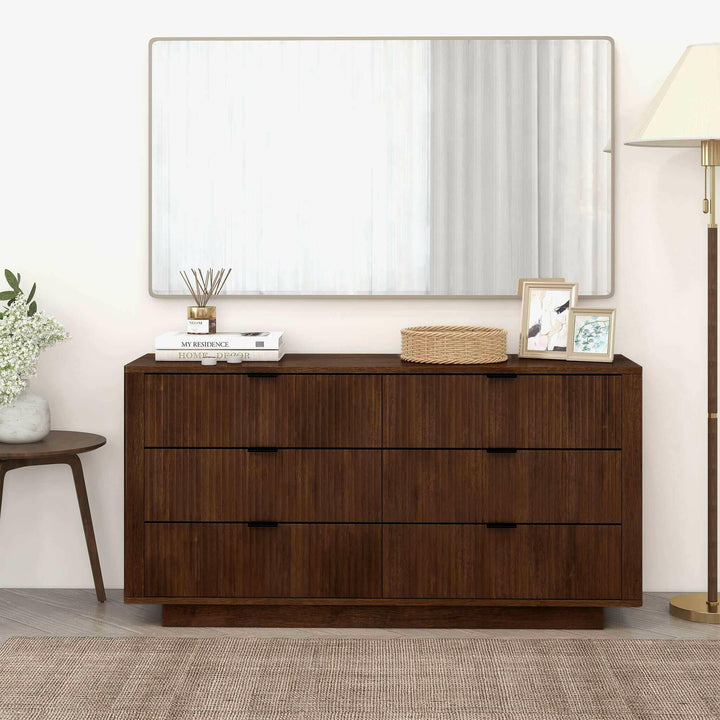 Lola Mid Century Modern Walnut Dresser With 6 Drawers.