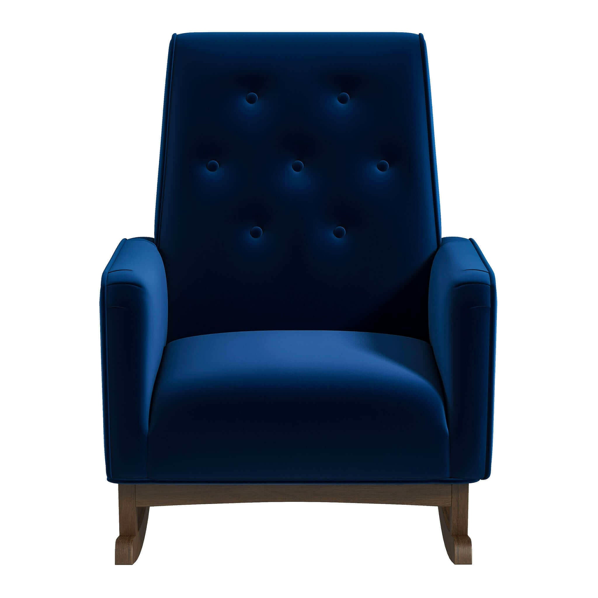 Demetrius Dark Blue Velvet Solid Wood Rocking Chair.