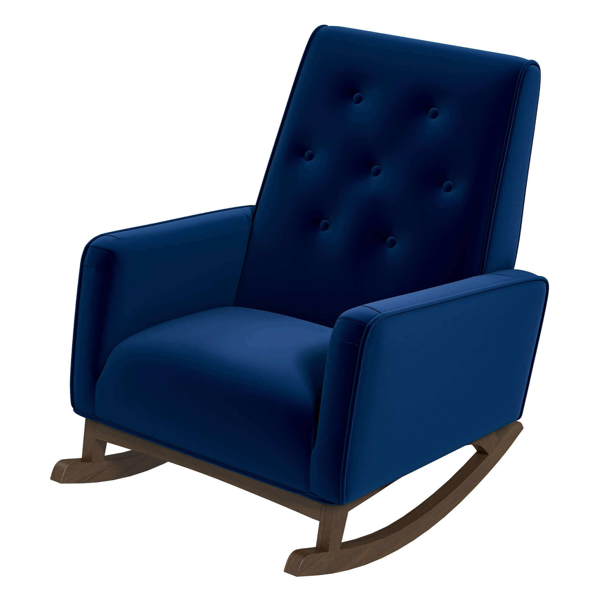 Demetrius Dark Blue Velvet Solid Wood Rocking Chair.