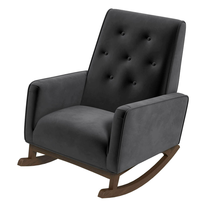 Demetrius Dark Grey Fabric Solid Wood Rocking Chair.