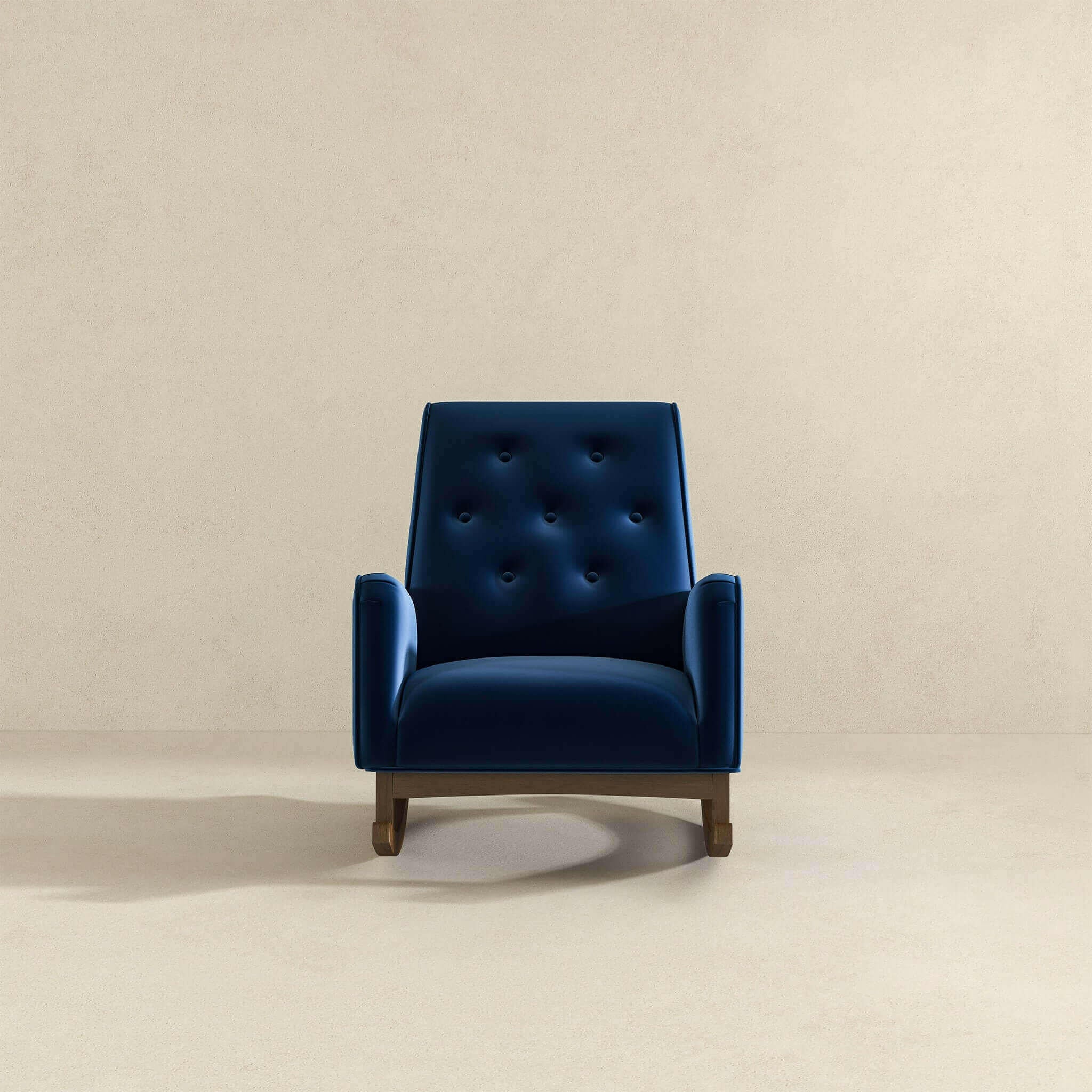 Demetrius Dark Blue Velvet Solid Wood Rocking Chair.