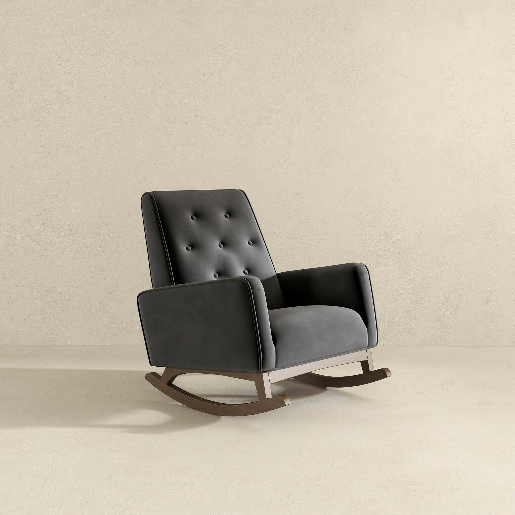 Demetrius Dark Grey Fabric Solid Wood Rocking Chair.