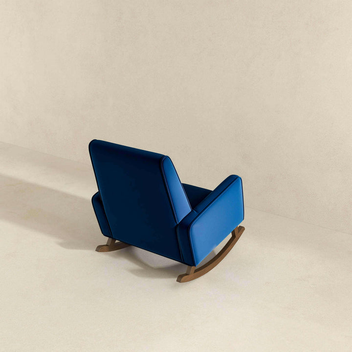 Demetrius Dark Blue Velvet Solid Wood Rocking Chair.