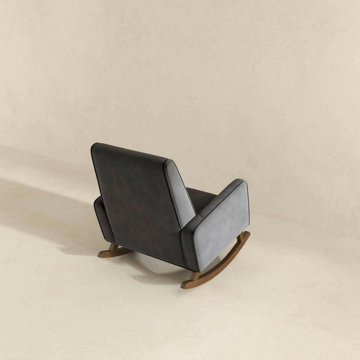 Demetrius Dark Grey Fabric Solid Wood Rocking Chair.