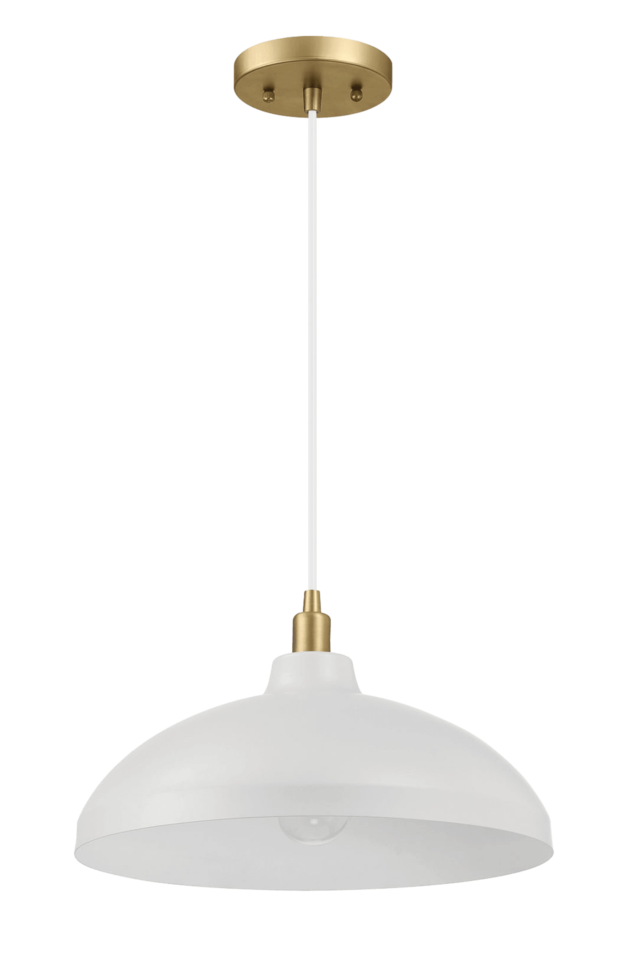 Astral Single Light White Pendant Lamp with Golder Brass Finish for Entrance Kitchen Island 14"D × 8"H.