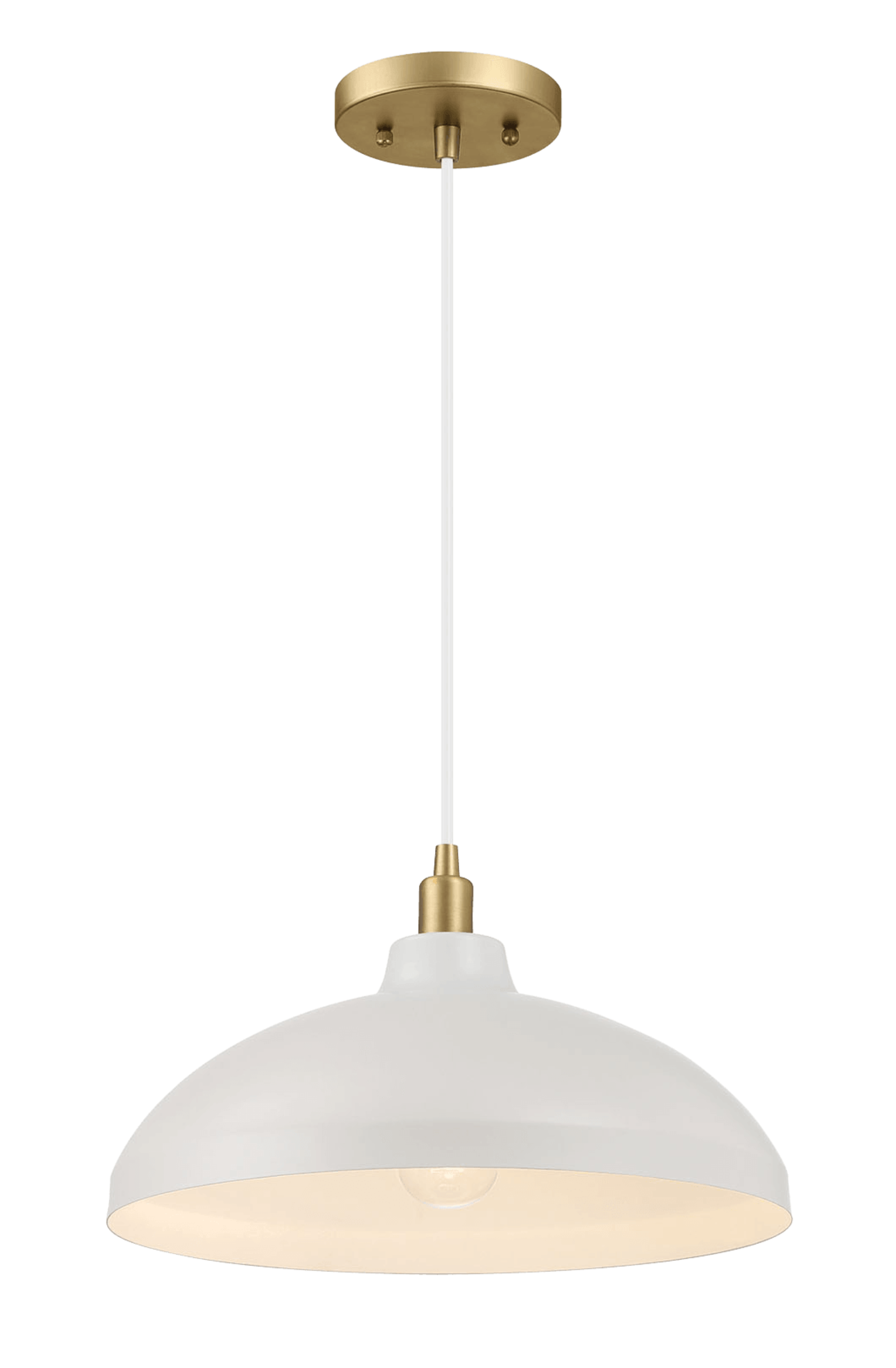 Astral Single Light White Pendant Lamp with Golder Brass Finish for Entrance Kitchen Island 14"D × 8"H.