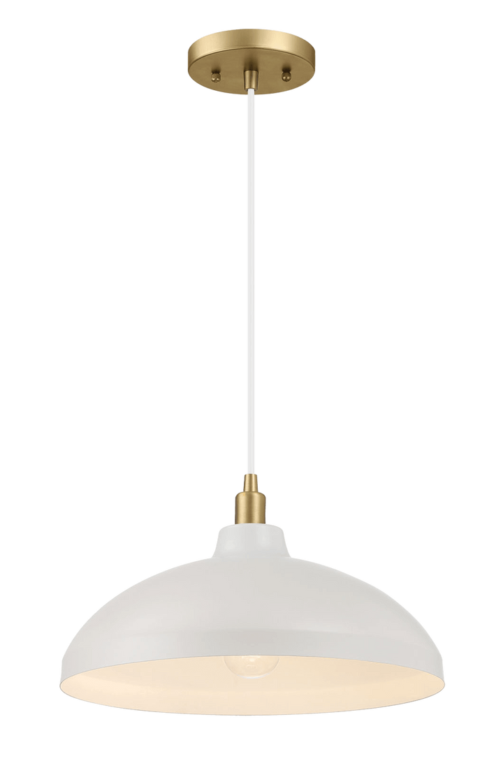 Astral Single Light White Pendant Lamp with Golder Brass Finish for Entrance Kitchen Island 14"D × 8"H.