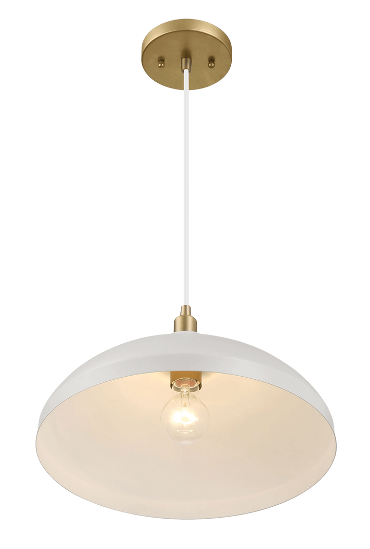 Astral Single Light White Pendant Lamp with Golder Brass Finish for Entrance Kitchen Island 14"D × 8"H.