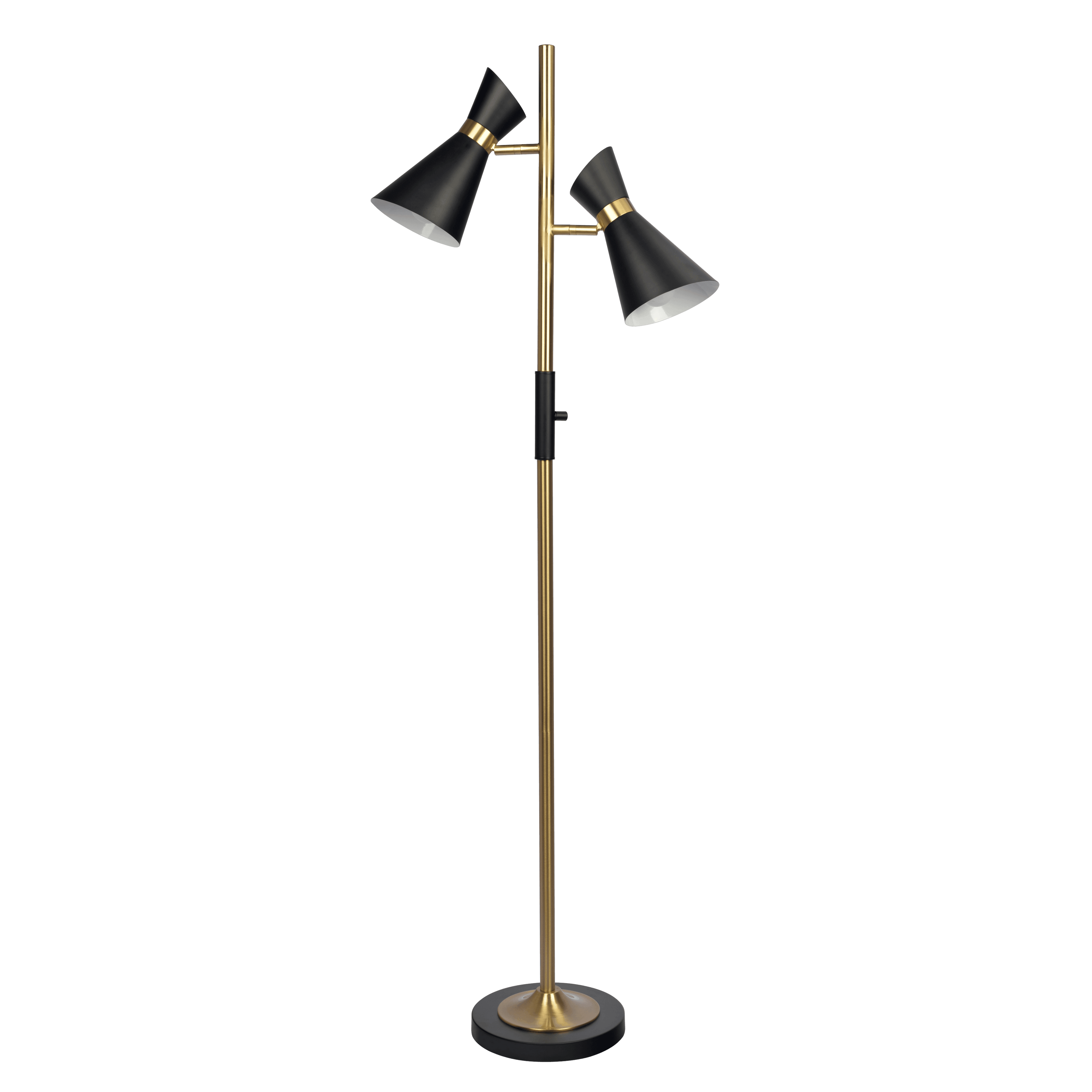 Axis Brassed Gold Floor Lamp with 4-Way Switch Double Spots with Metal Base.