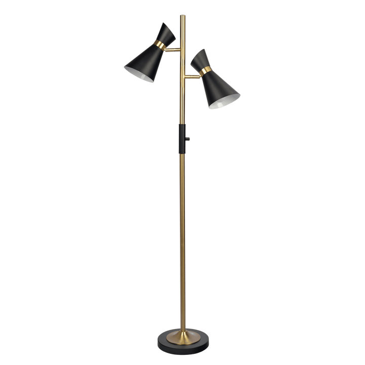 Axis Brassed Gold Floor Lamp with 4-Way Switch Double Spots with Metal Base.