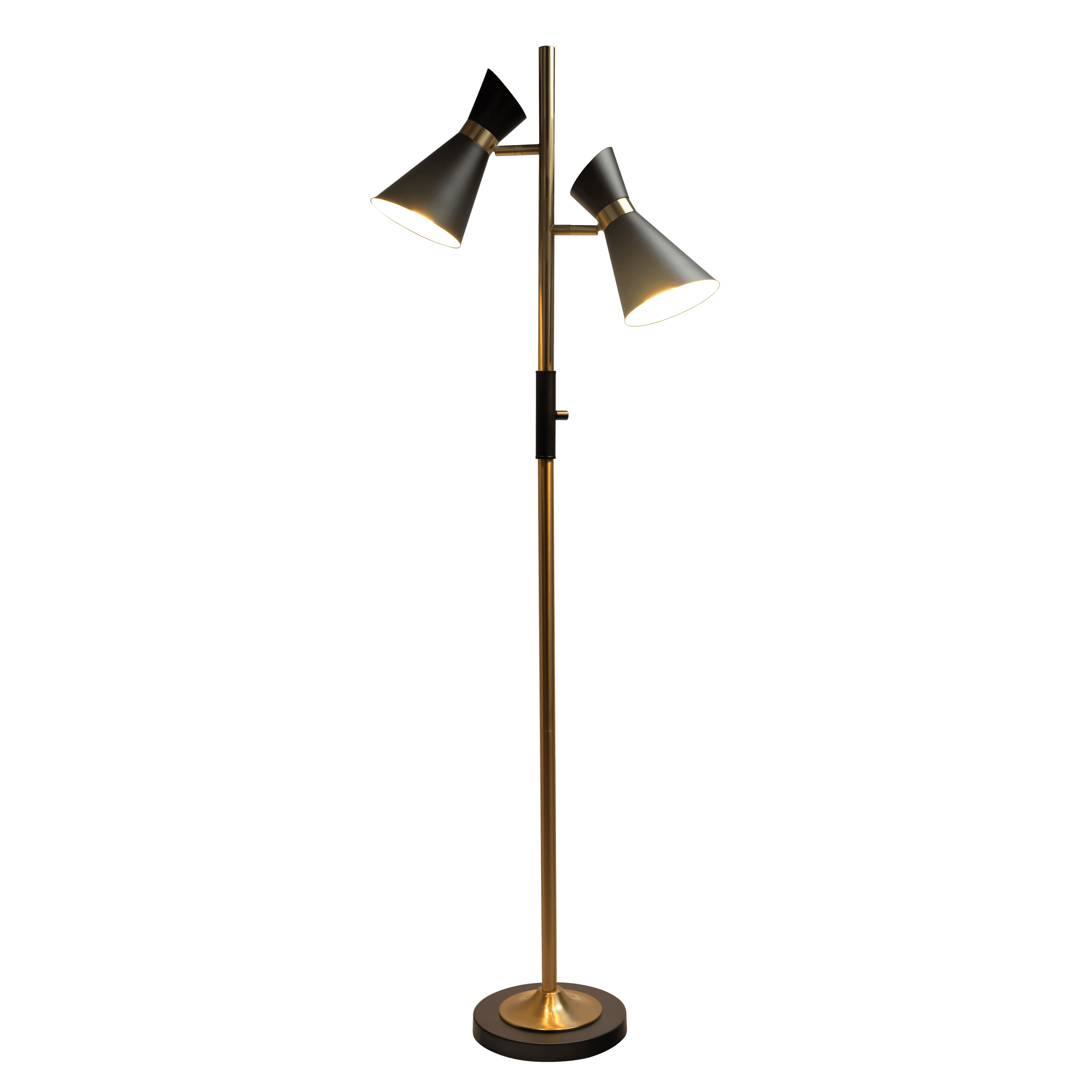 Axis Brassed Gold Floor Lamp with 4-Way Switch Double Spots with Metal Base.