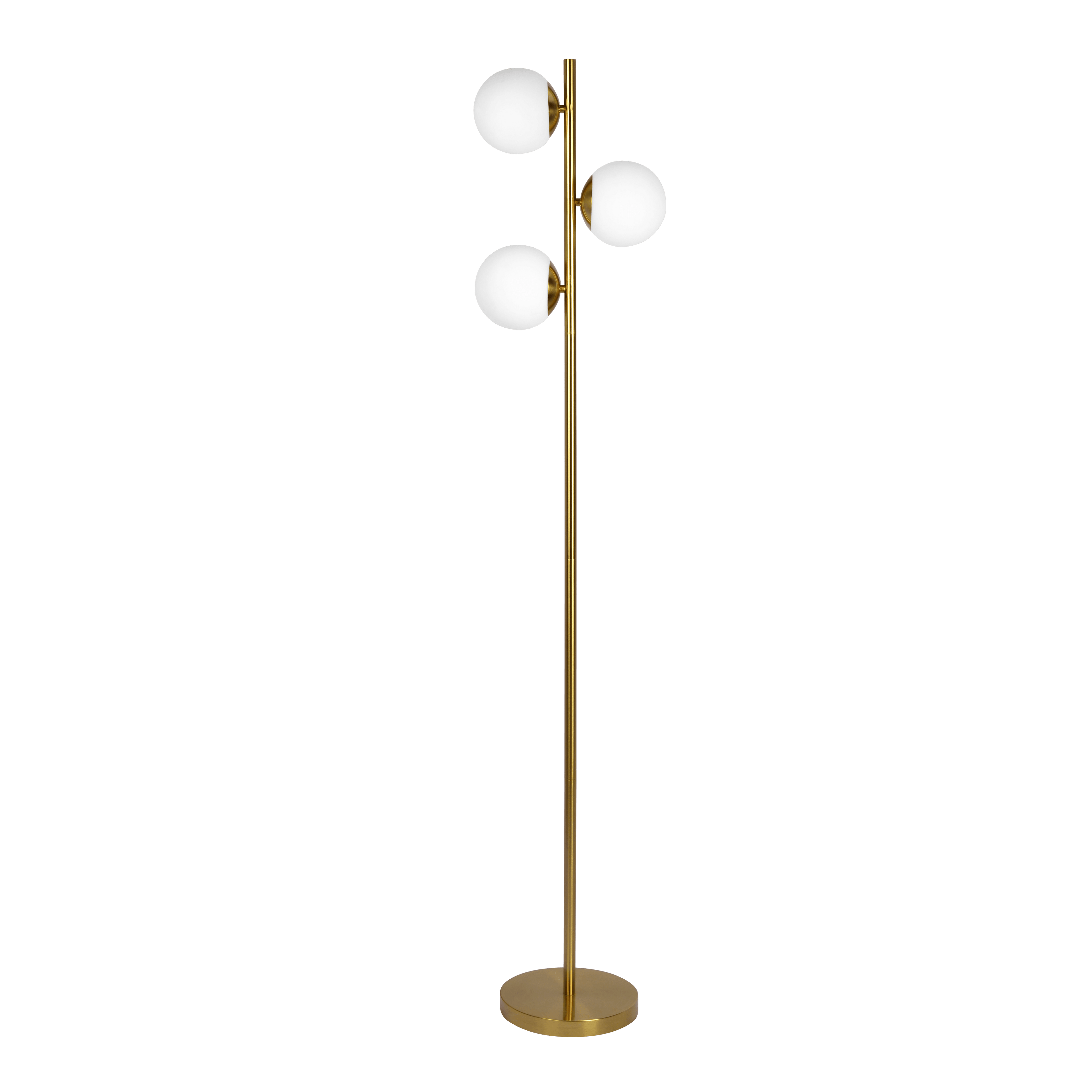 Brilliance Modern Gold Brush Floor Lamp, Opal Glass Shades and Round Metal Base.