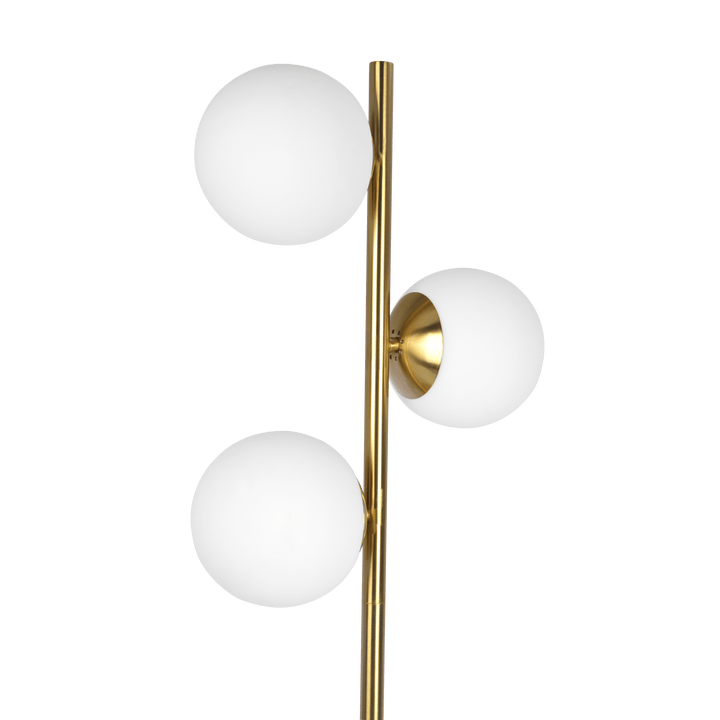 Brilliance Modern Gold Brush Floor Lamp, Opal Glass Shades and Round Metal Base.