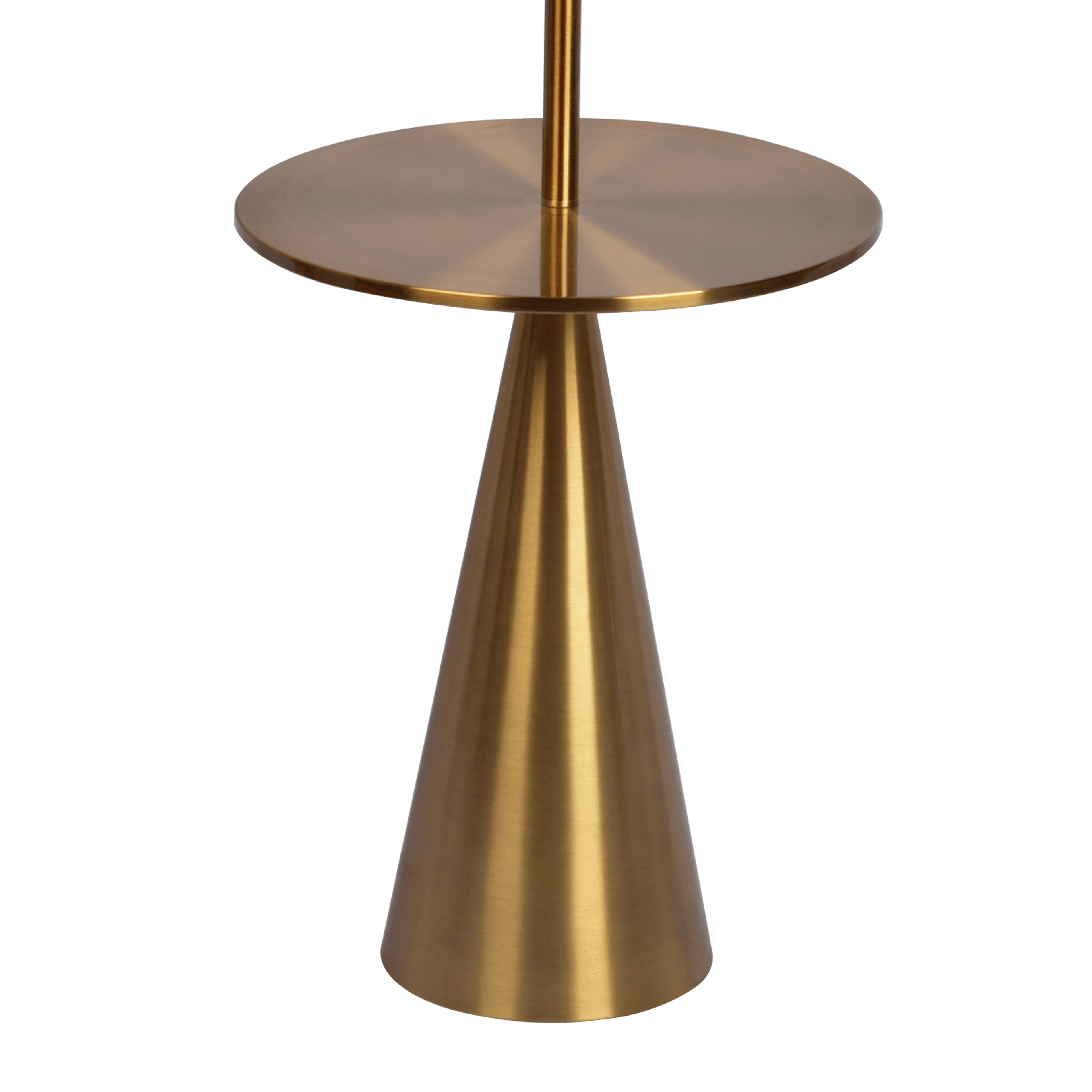 Celestial Modern Floor Lamp with Brass Accent Table with Large White Shade.