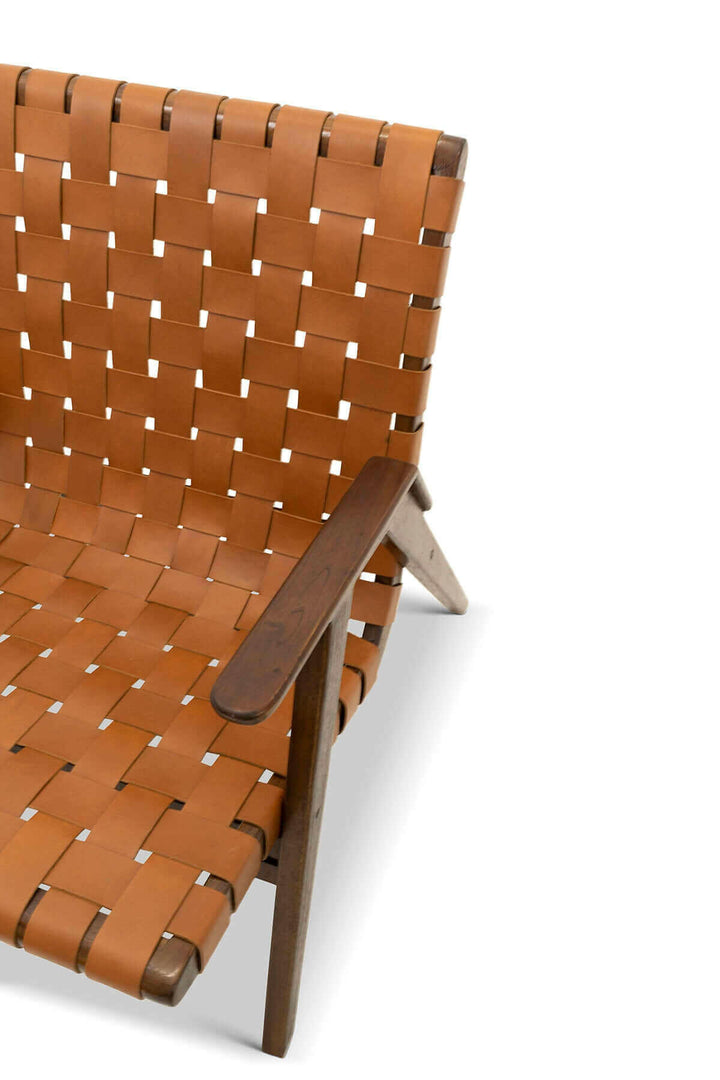 David Genuine Leather Teak Lounge Chair.