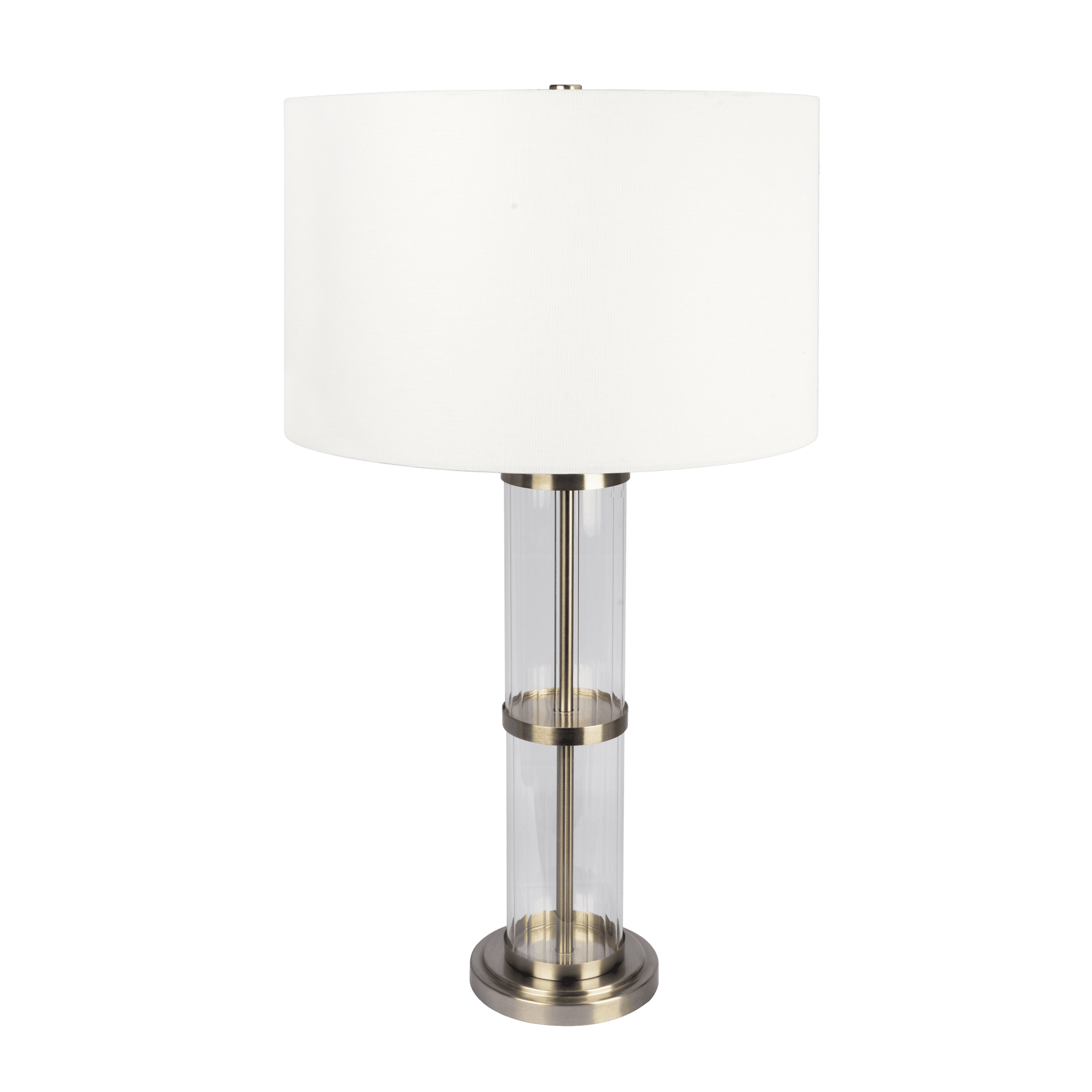 Echo Brushed Nickel Table Lamp with On/Off Switch Clear Glass Body  Metal Base.