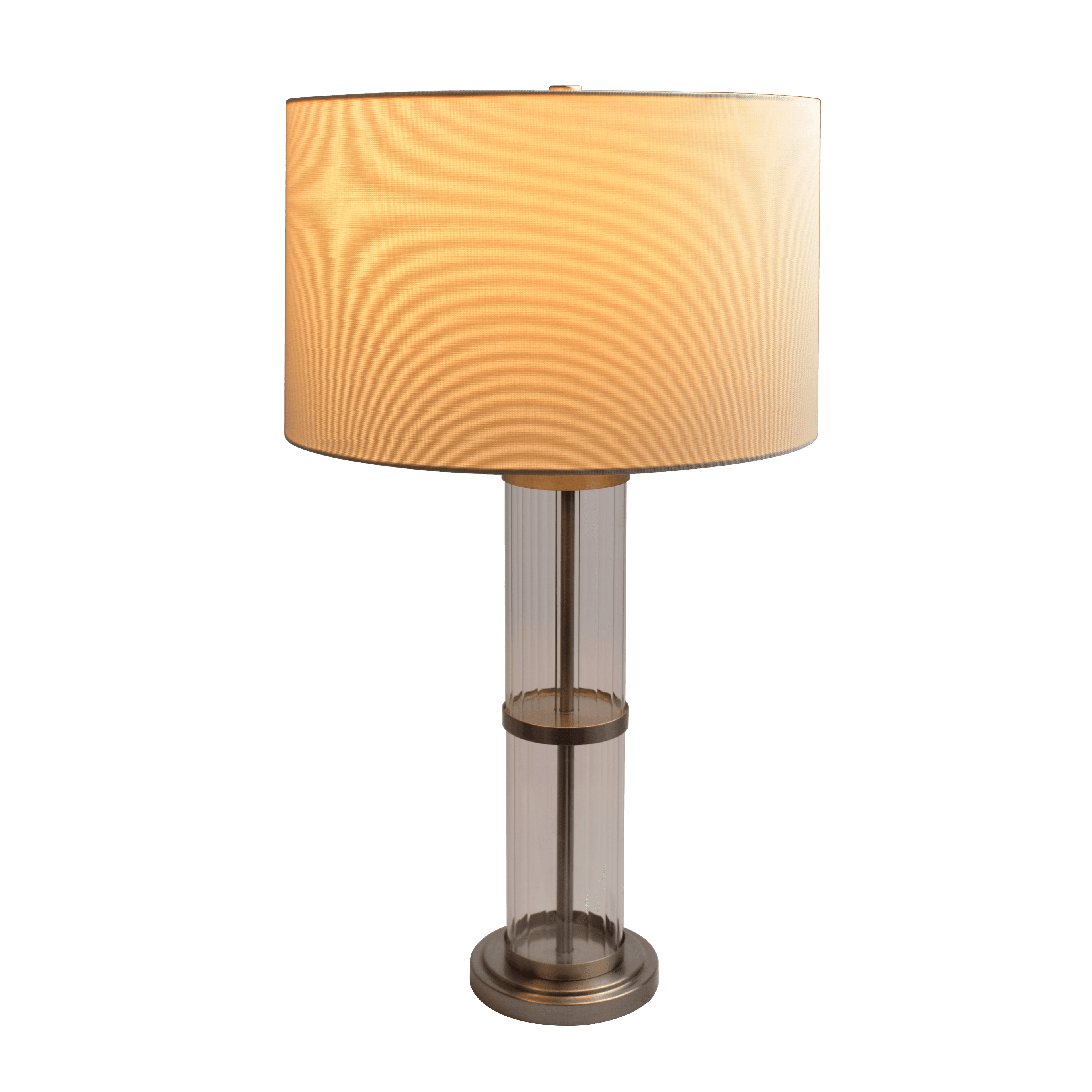 Echo Brushed Nickel Table Lamp with On/Off Switch Clear Glass Body  Metal Base.