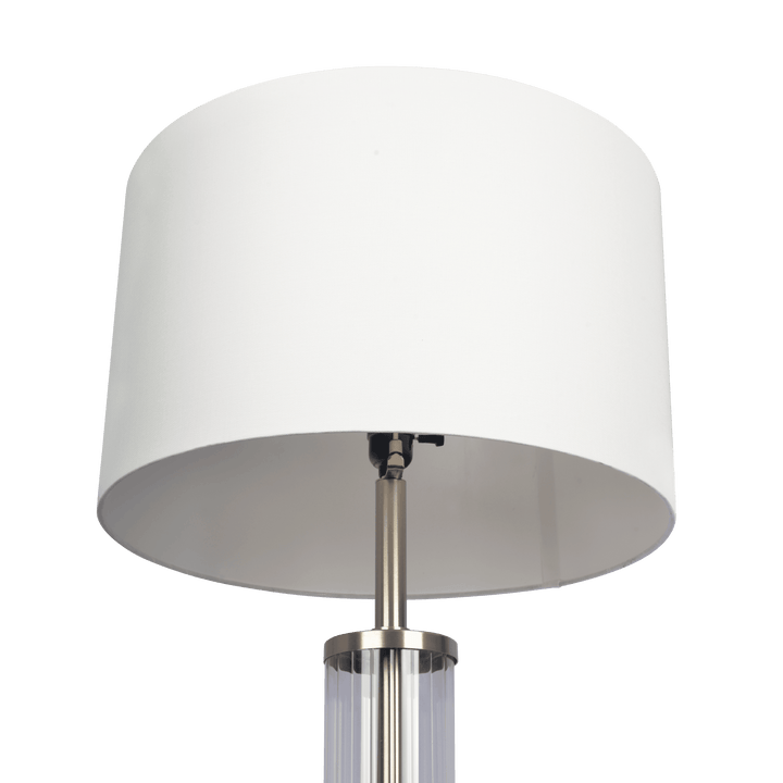 Echo Brushed Nickel Table Lamp with On/Off Switch Clear Glass Body  Metal Base.