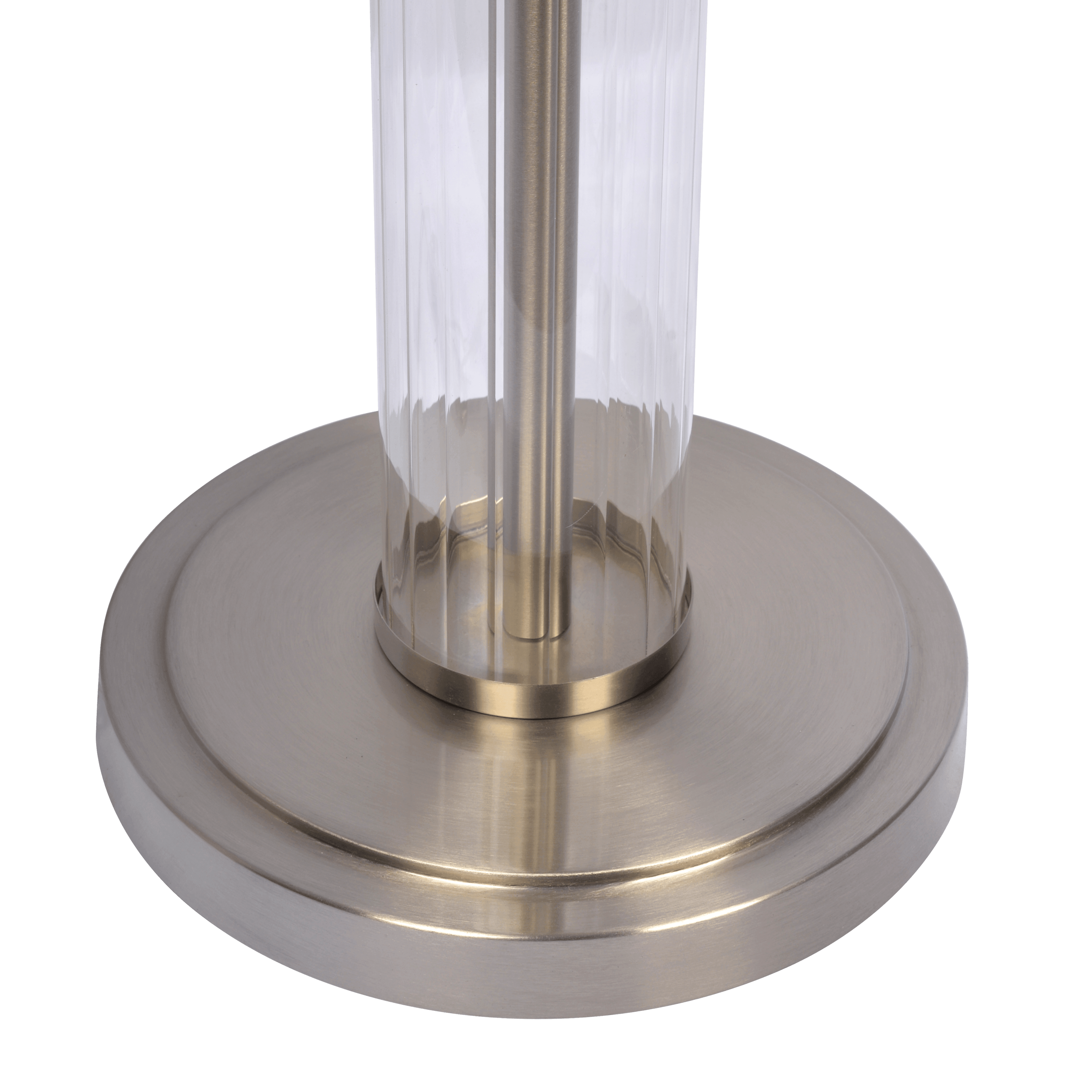 Echo Brushed Nickel Table Lamp with On/Off Switch Clear Glass Body  Metal Base.